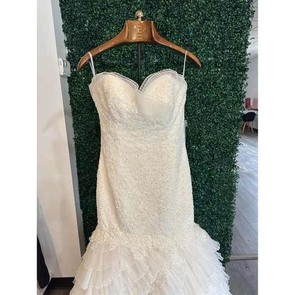 Watters New Sample White Ruffle Beaded Wedding Gown Size 12 Orig.$1200 - Picture 2 of 10